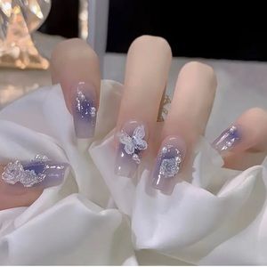 3D Butterfly Press on Nails-Blue full Cover Press on Nails.